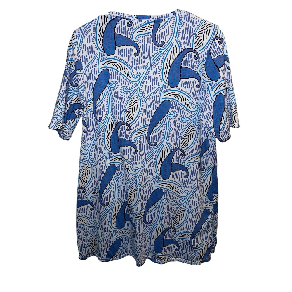 Fresh Produce Tunic Top Womens L Blue Paisley Short Sleeve V-Neck Cotton - Picture 3 of 7